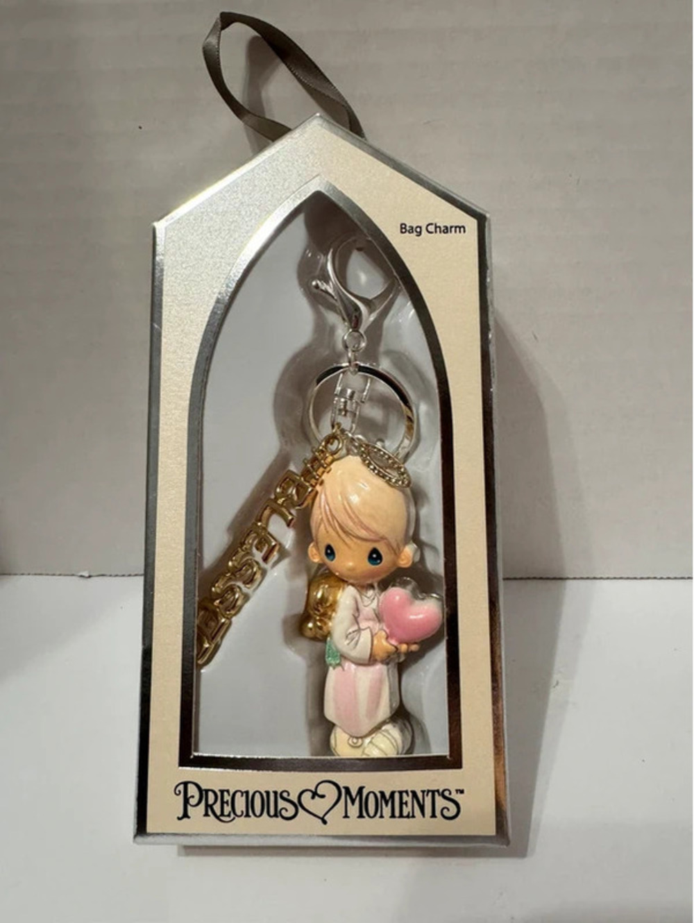 Precious Moments "#BLESSED" Angel Bag Charm w/ Pink Heart & Gold-tone NWT